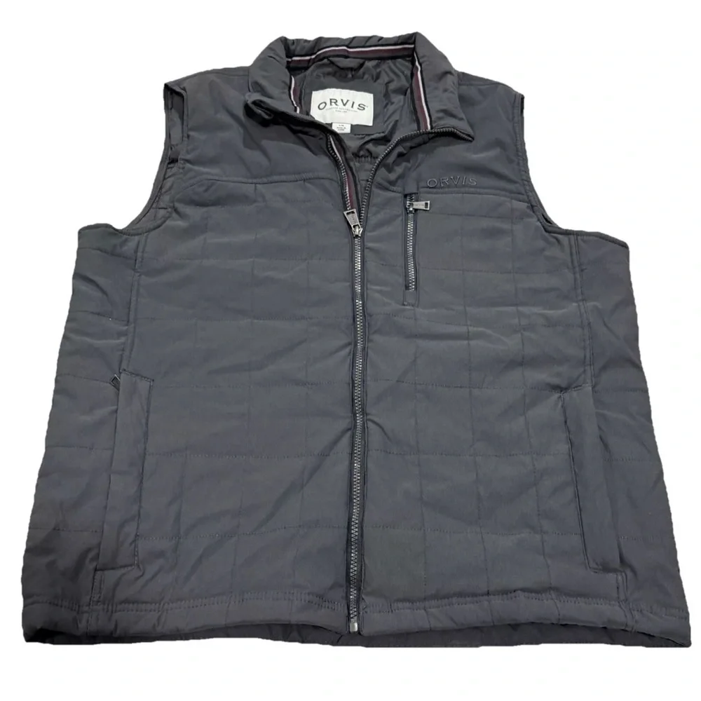 Orvis Gray Quilted Vest with Stand-Up Collar